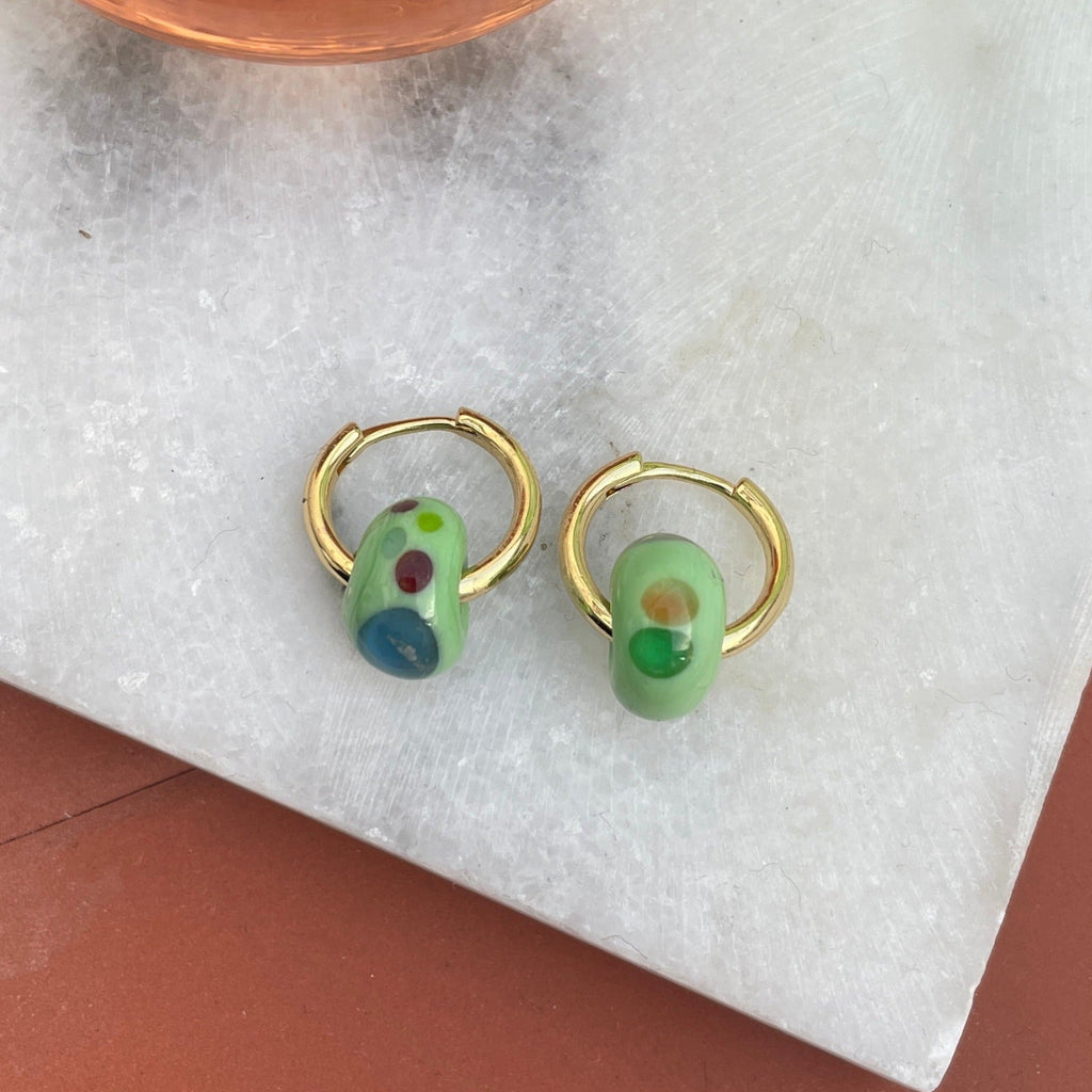 Grasshopper Green - Minimal Waste - Murano Glass Bead Hoops - Speckled - Easthope Studio - Murano Glass