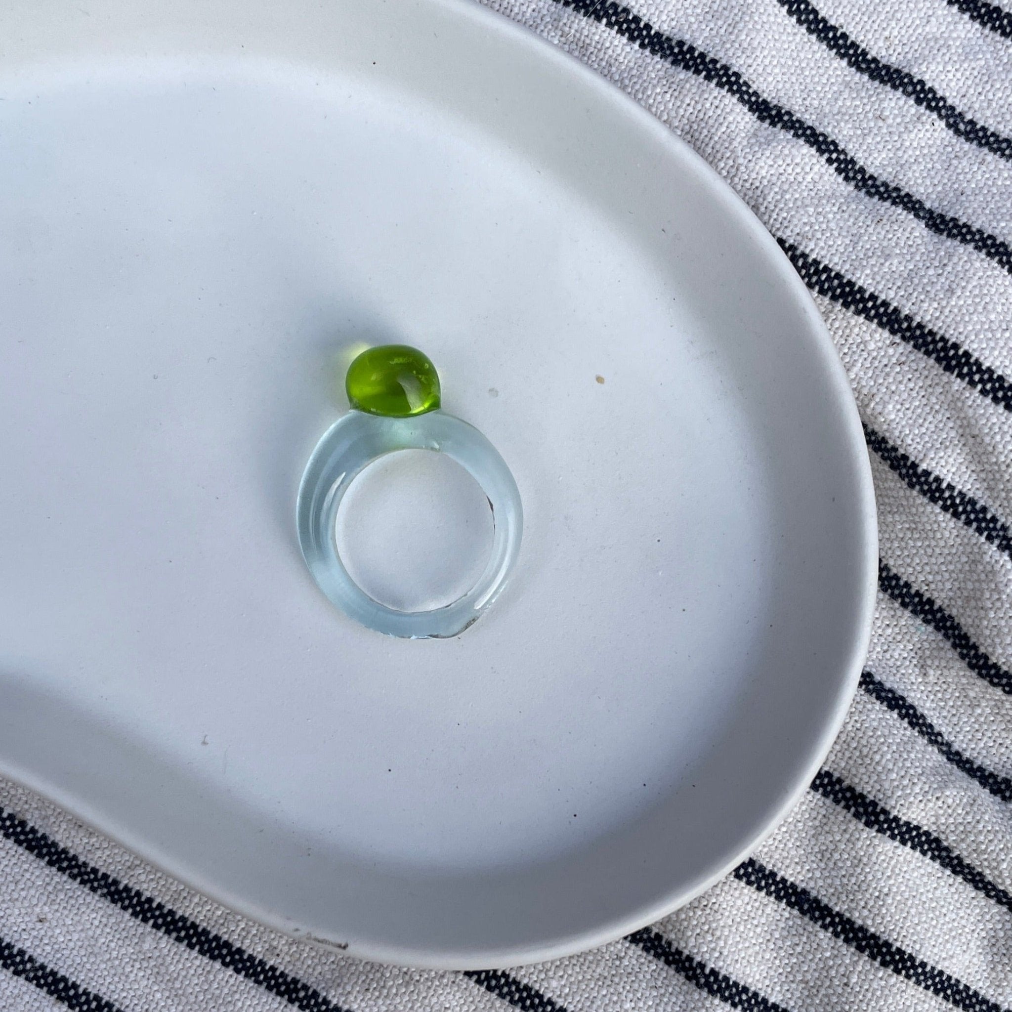 Melt - Glass Ring - Acid Green on Baby Blue Murano - Made to order - Easthope Studio - 