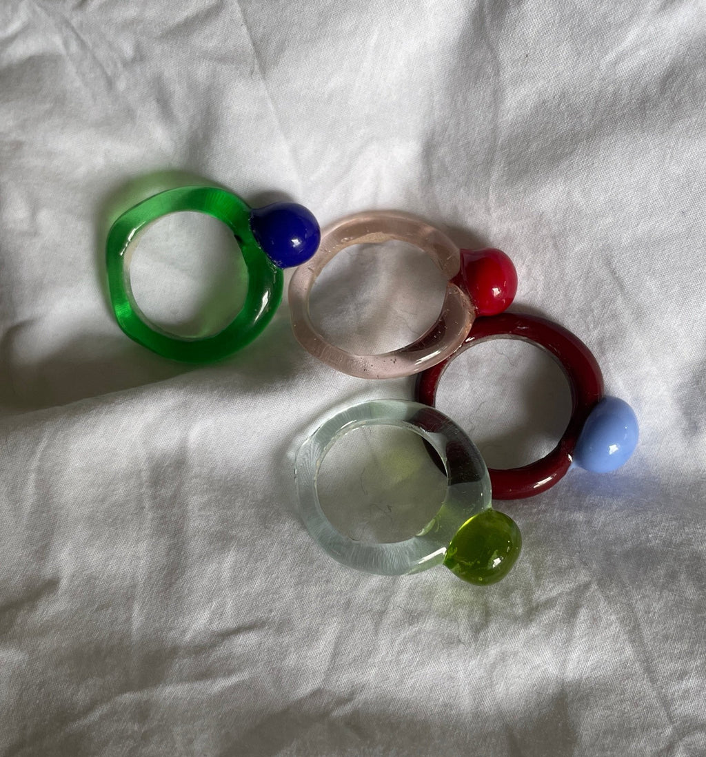 Melt - Glass Ring - Acid Green on Baby Blue Murano - Made to order - Easthope Studio - 