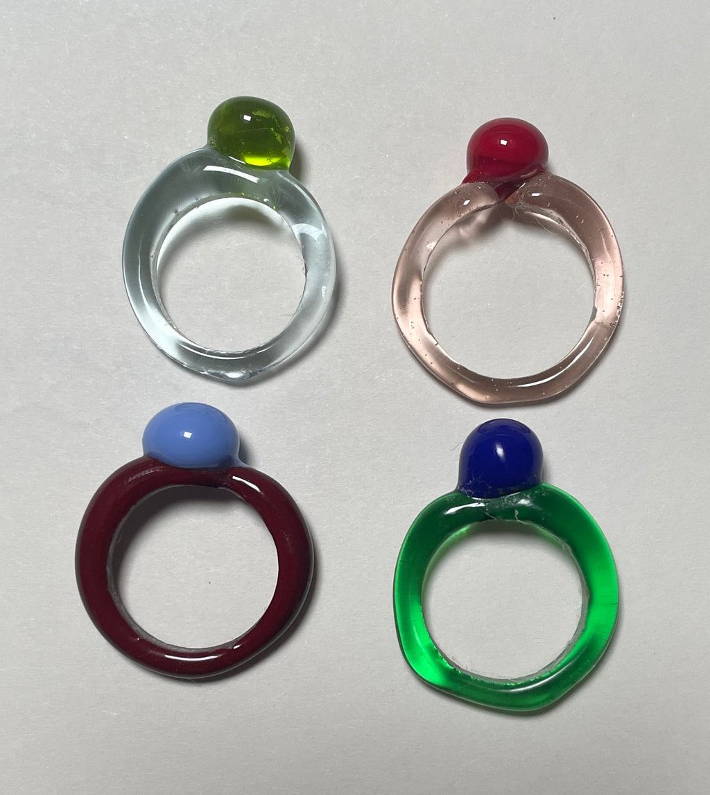 Melt - Glass Ring - Cobalt Blue on Grass Green - Easthope Studio - 
