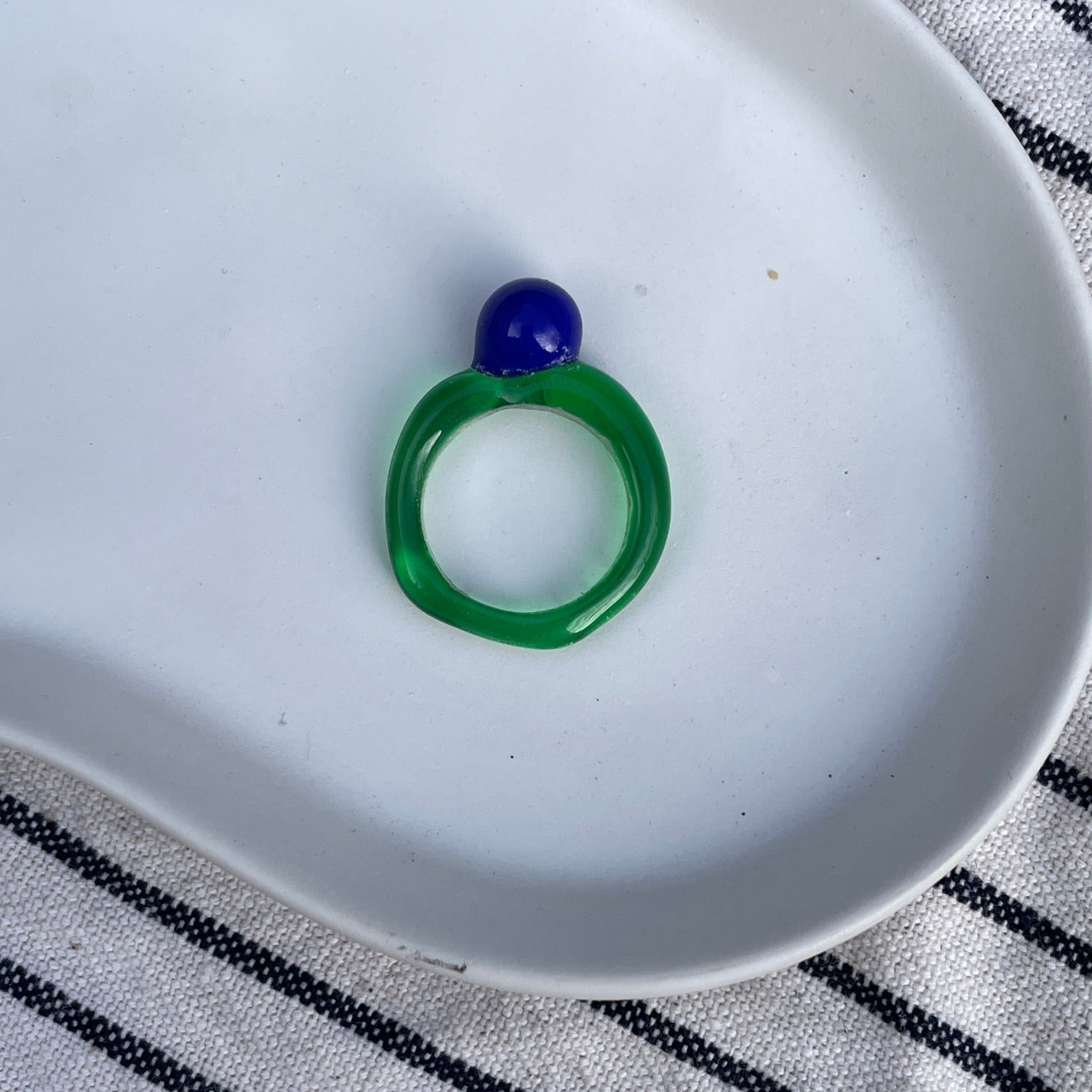 Melt - Glass Ring - Cobalt Blue on Grass Green - Easthope Studio - 