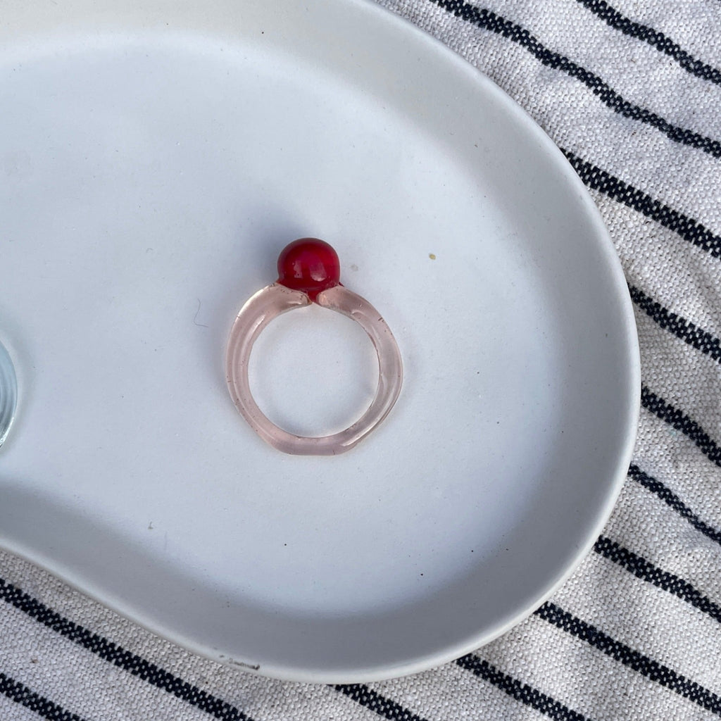 Melt - Glass Ring - Red on Palest Pink - Easthope Studio - 