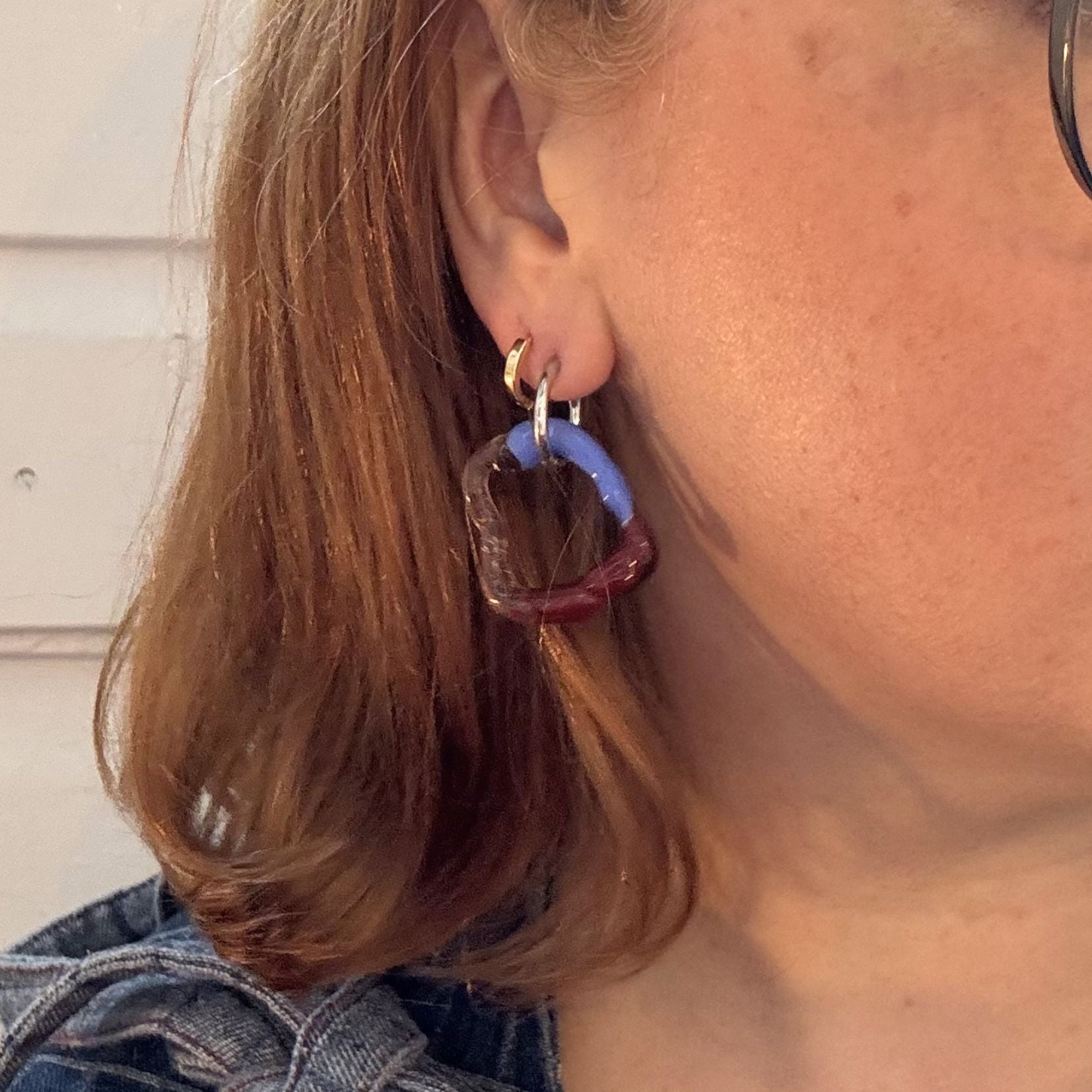 Melt - Pink / Brown / Blue - Murano Glass Charm Hoop Earrings - Easthope Studio - Murano Glass