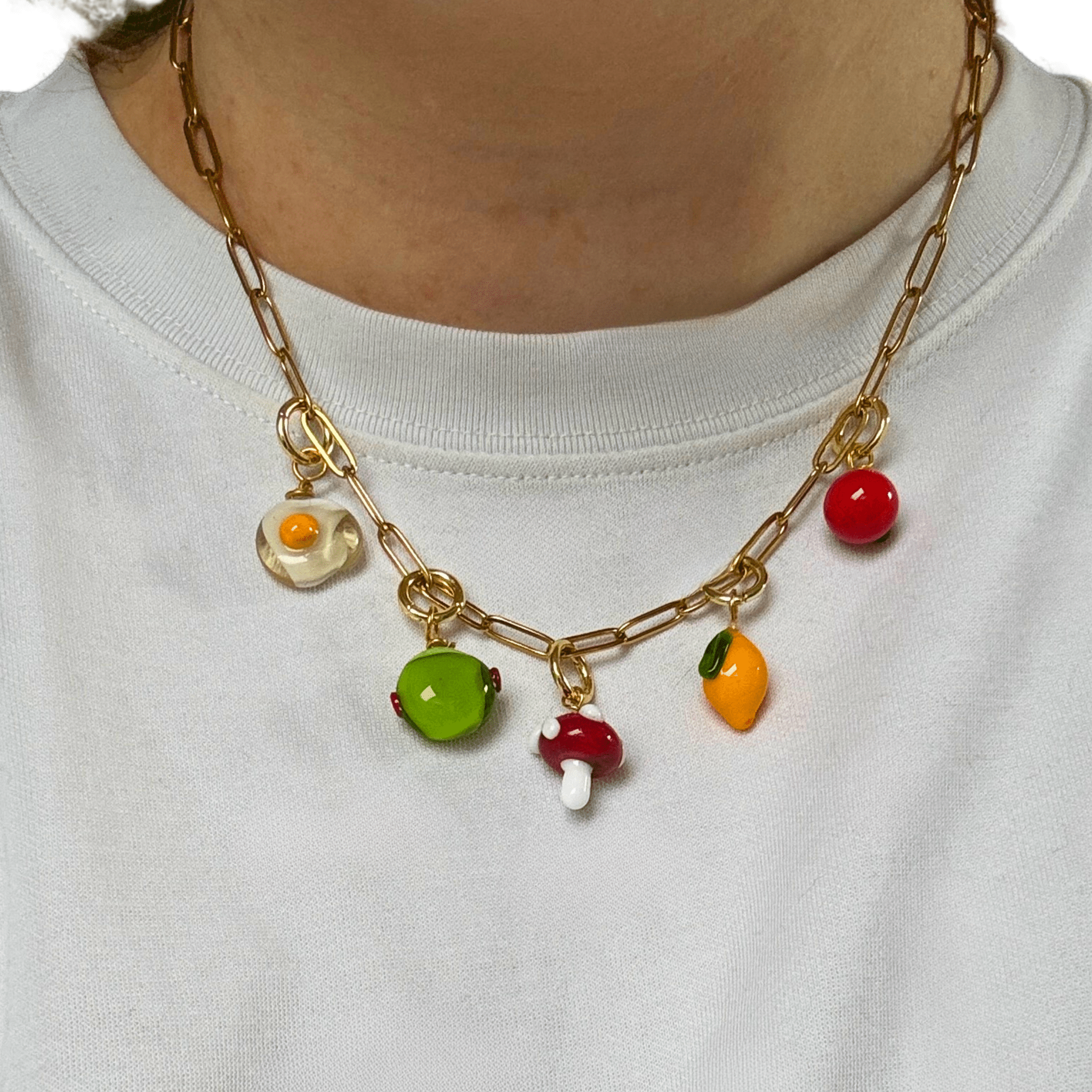 Murano Glass Food Charm Necklace - Pick Your Own - 7 Charms - Easthope Studio - Everyday Gold Necklace