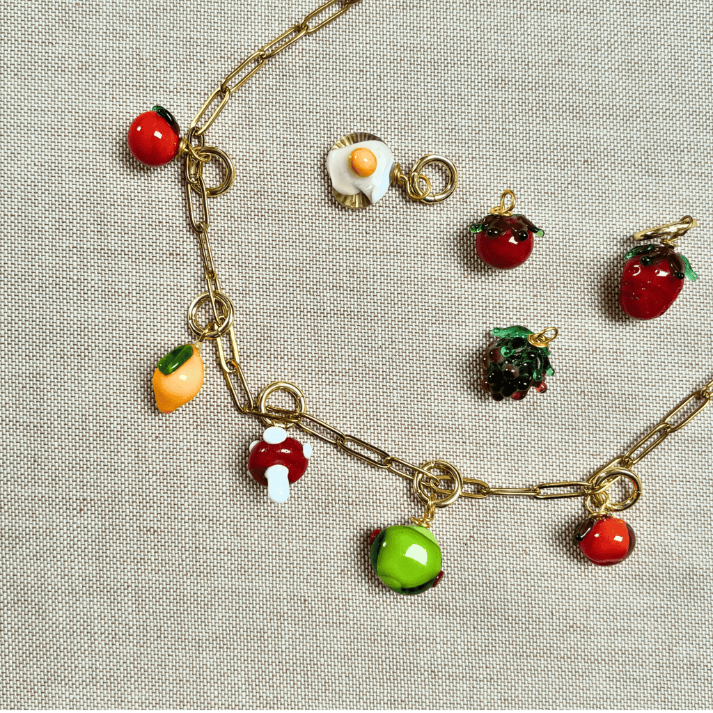 Murano Glass Food Charm Necklace - Pick Your Own - 7 Charms - Easthope Studio - Everyday Gold Necklace