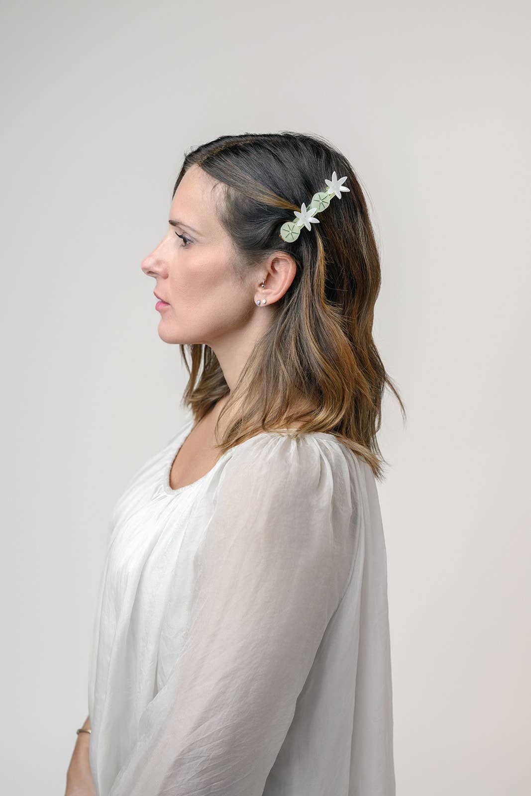 Nymphaea White Lotus Flowers Acetate Alligator Hair Clip - Easthope Studio - 