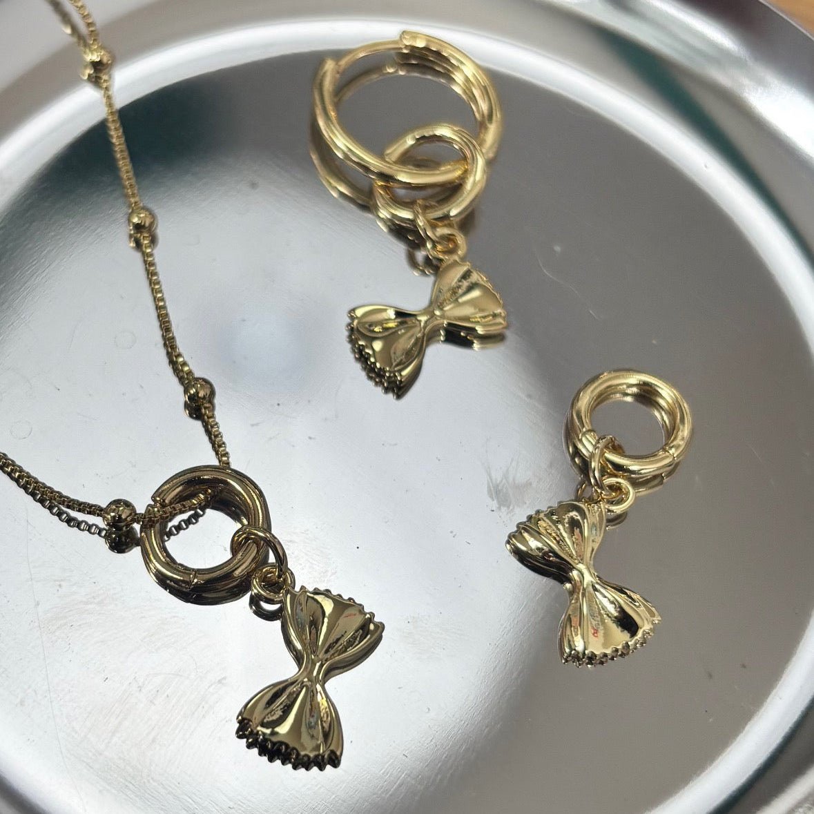 Pasta Bow Farfalle Charm - 18k Gold Plate - Easthope Studio - Clip on Charm