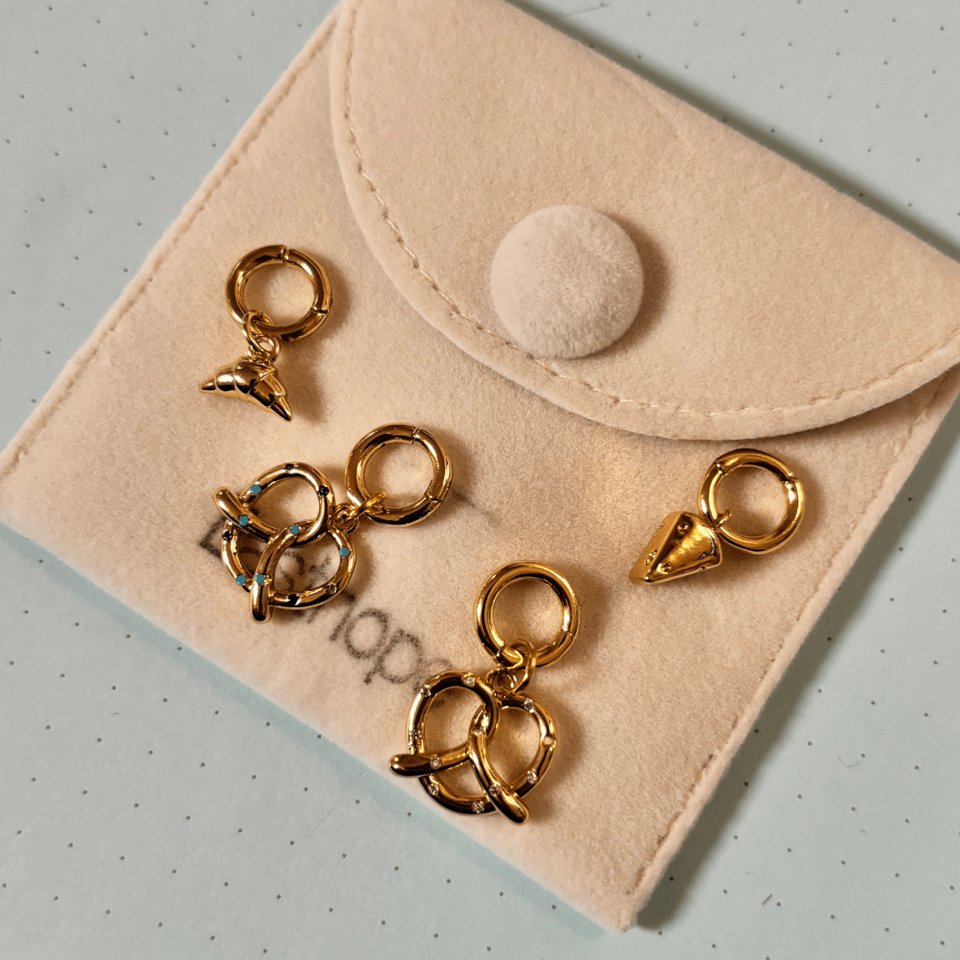 Pretzel Charm - 18k Gold Plate Jewelled - Easthope Studio - Clip on Charm