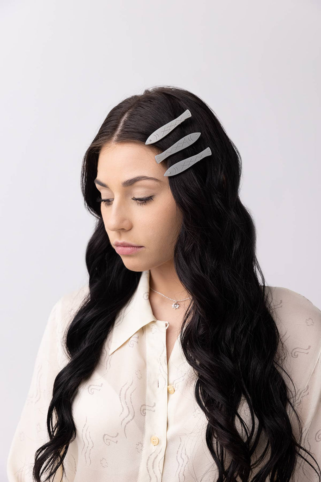Sardine Fish Hair Clip in Silver Acetate with Rhinestone - Easthope Studio - 
