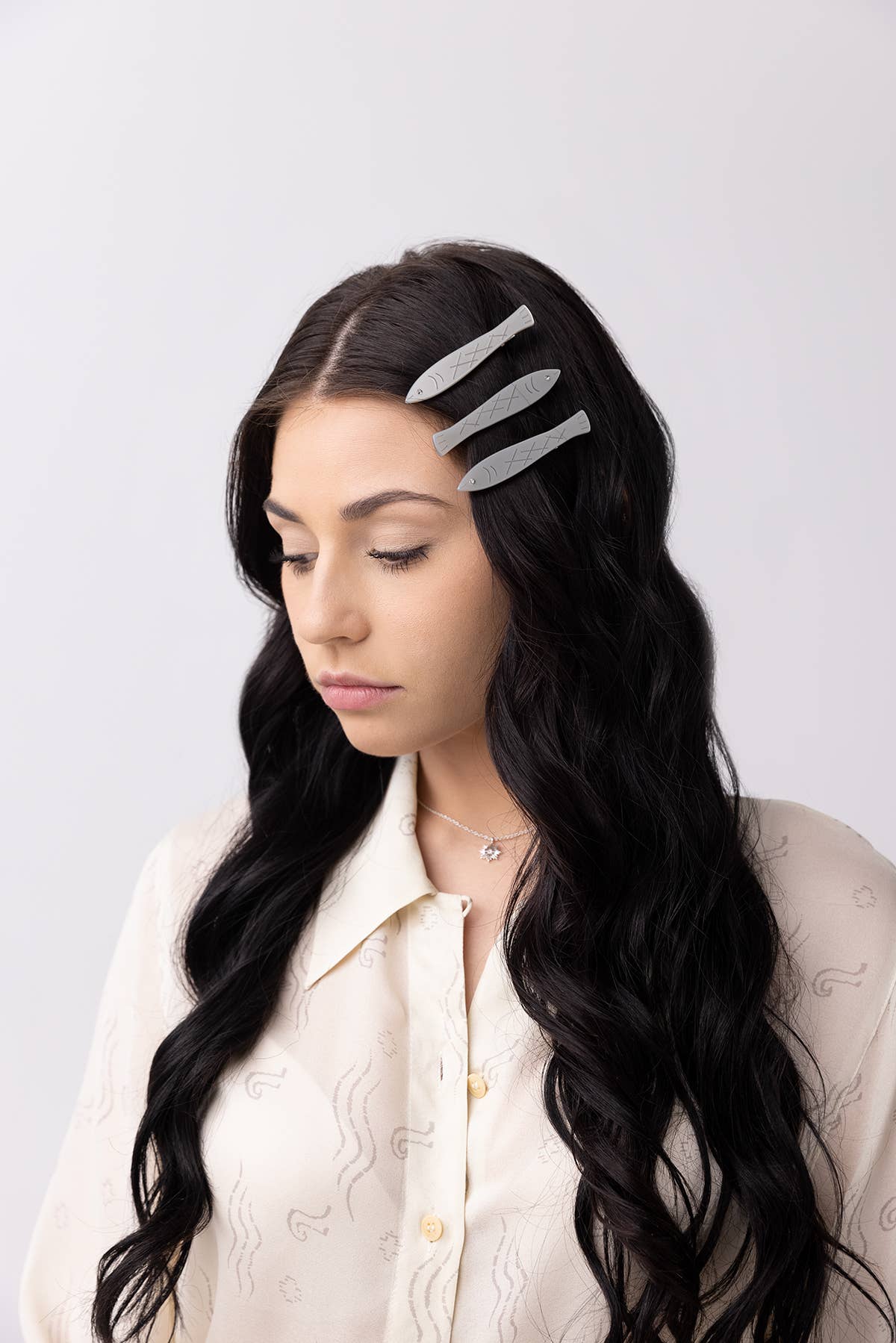 Sardine Fish Hair Clip in Silver Acetate with Rhinestone - Easthope Studio - 