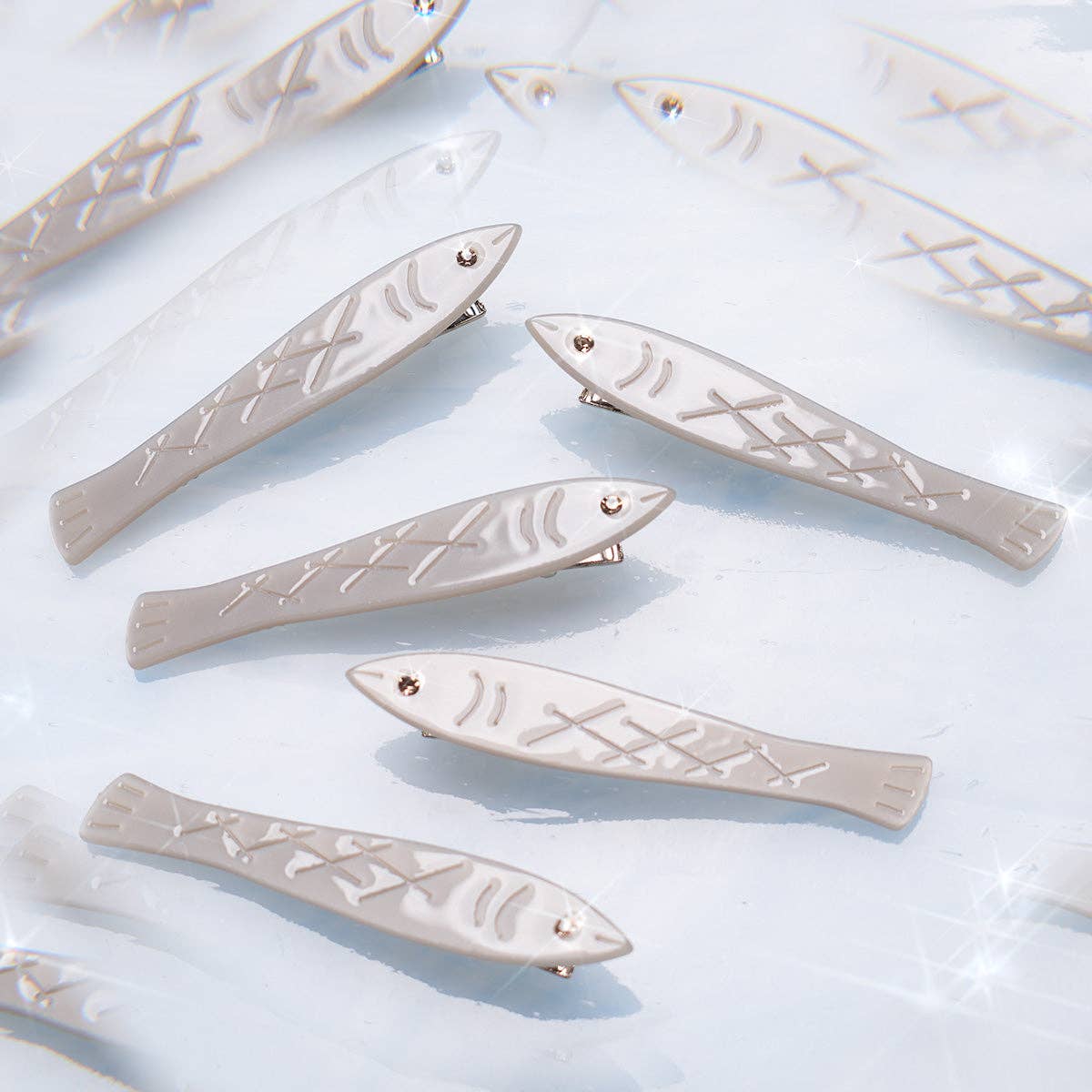 Sardine Fish Hair Clip in Silver Acetate with Rhinestone - Easthope Studio - 