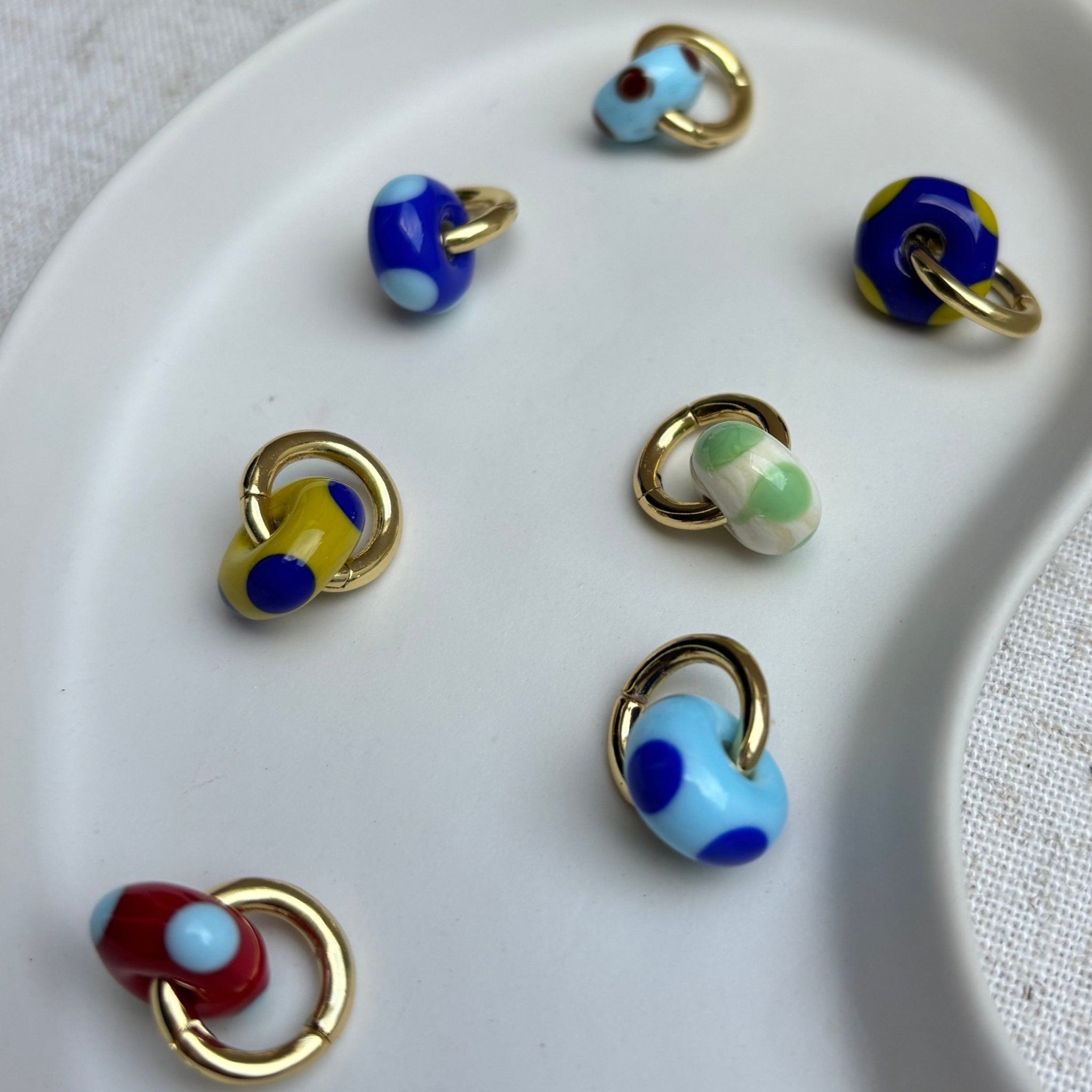 Speckled Glass Beads - Yellow on Blue - Easthope Studio - Murano Glass