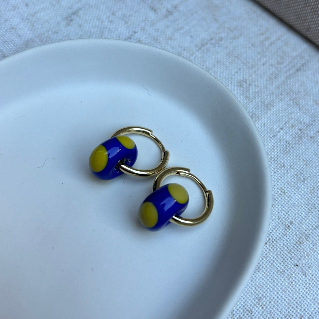 Speckled Glass Beads - Yellow on Blue - Easthope Studio - Murano Glass