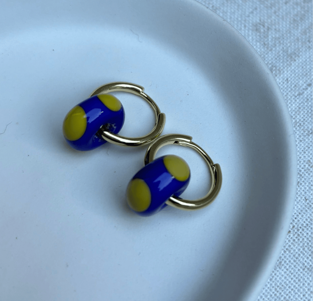 Speckled Glass Beads - Yellow on Blue - Easthope Studio - Murano Glass