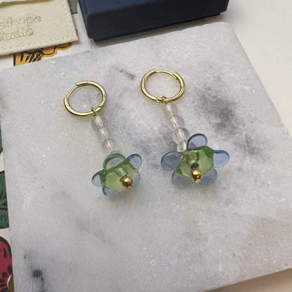 Apple Green -  Daisy Drops - Hoop Earrings