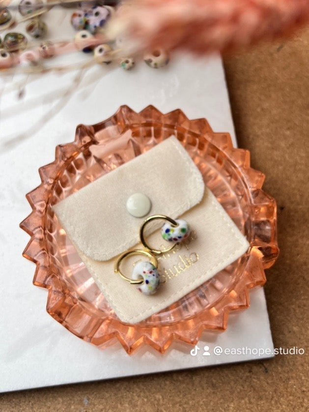 Ivory - Minimal Waste - Murano Glass Bead Hoops - Speckled - Easthope Studio - Murano Glass